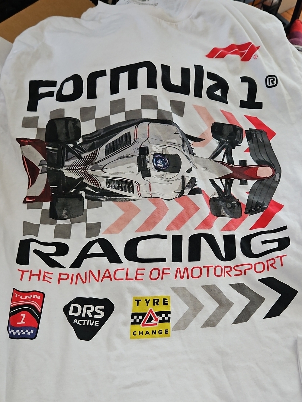 Formula 1 Racing Racecar Motorsport Graphic Tee - White with Red & Black Accents